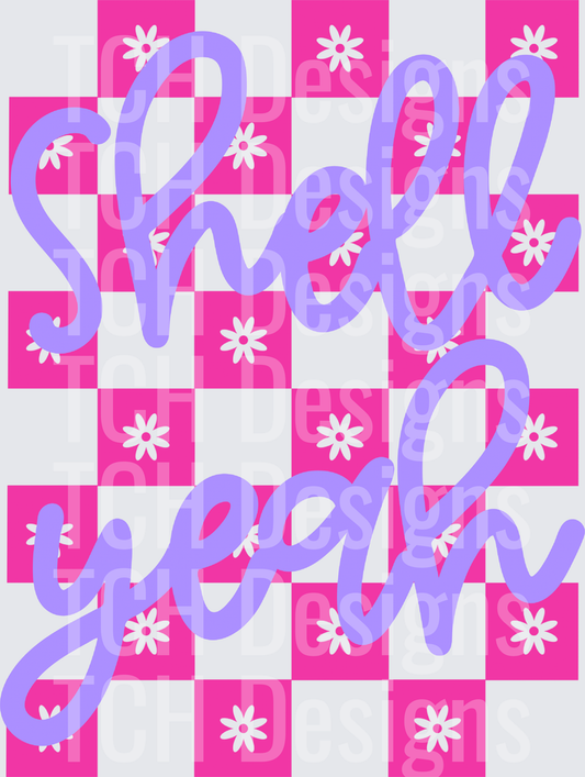Slay Queen Purple Script on Pink Checkered Daisy Pattern