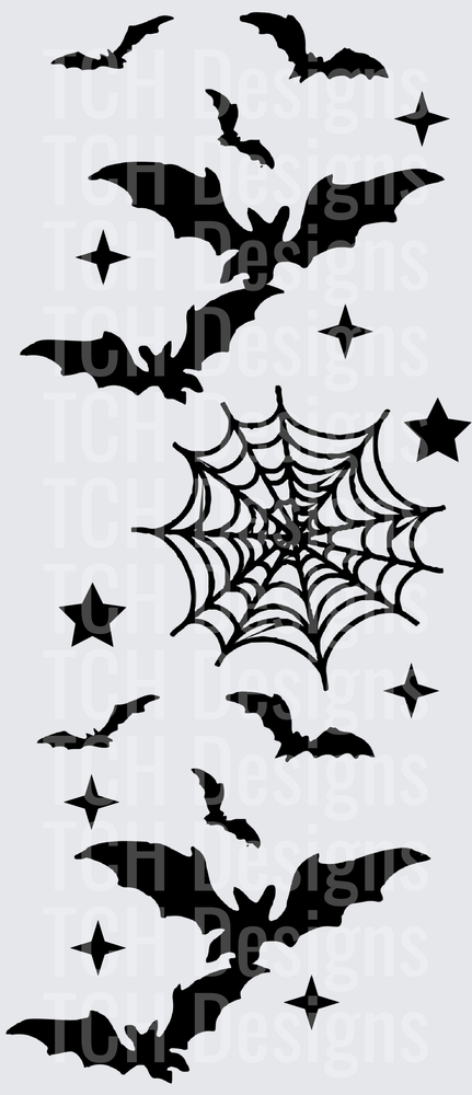 Halloween Bats Spider Web Stars Spooky Silhouette Swarm