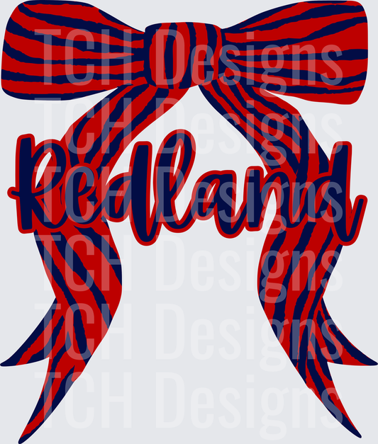 Redlands Zebra Print Bow Red Navy School Spirit Design