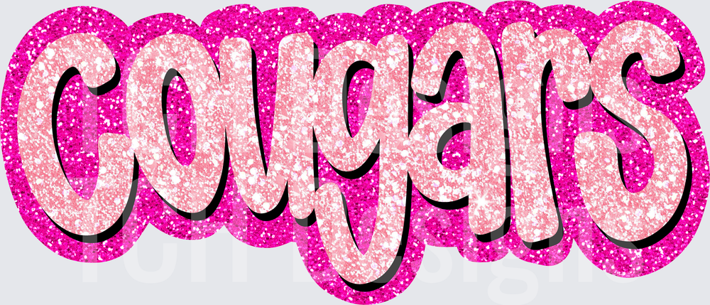 Cougars Glitter Pink Retro Bubble Letter Mascot Design