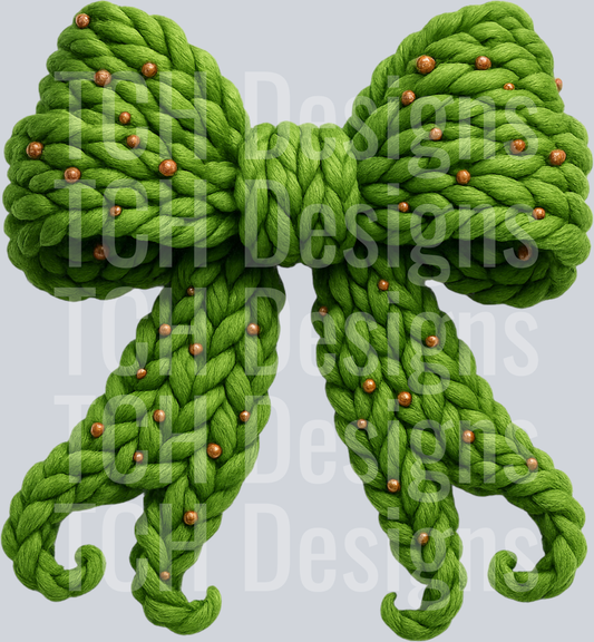 GREEN CHRISTMAS FAUX YARN BOW