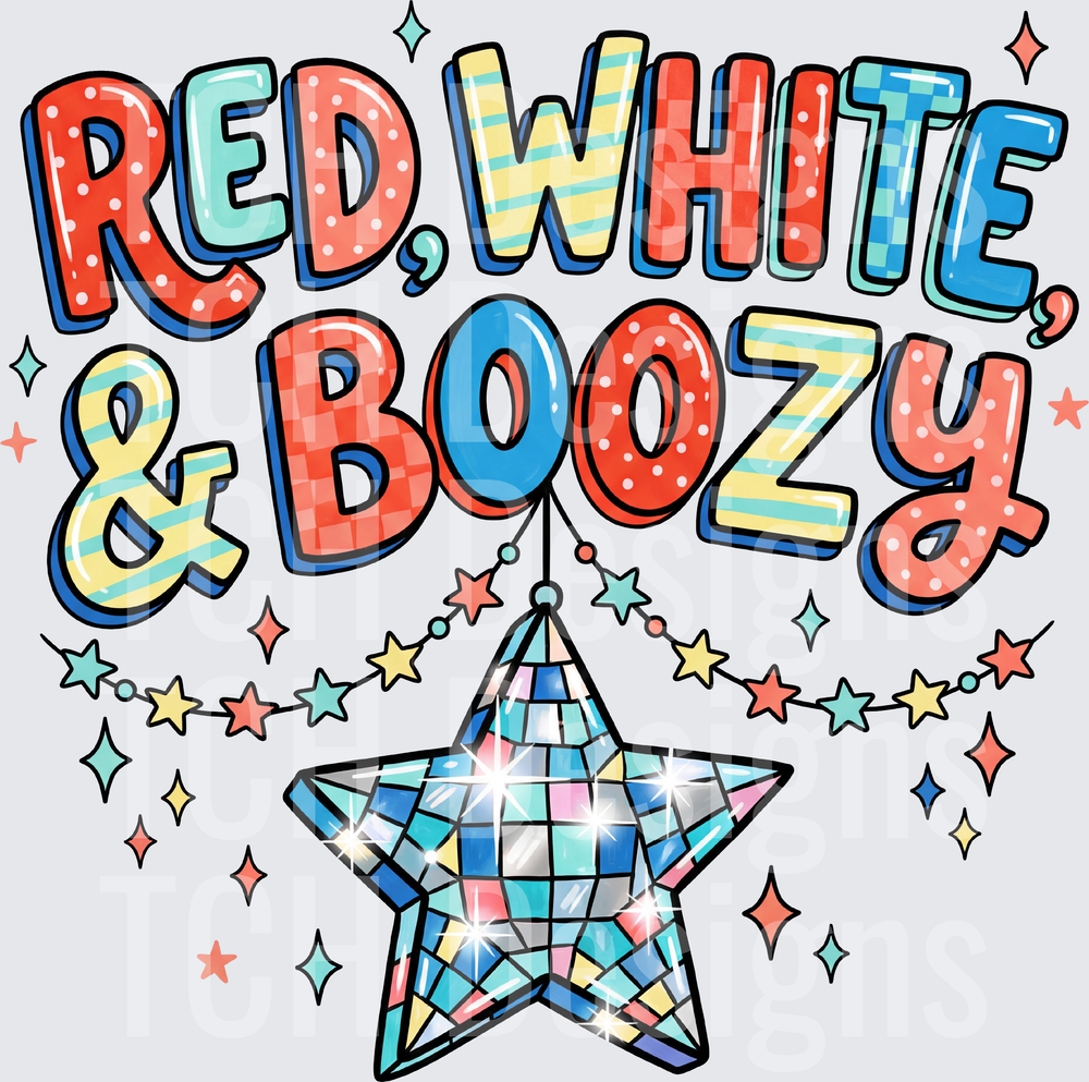 Red White & Boozy Star Disco Ball Fourth of July