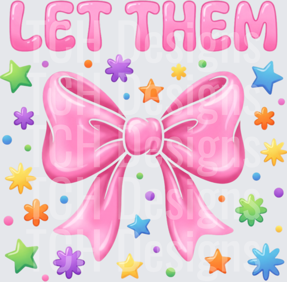 Let Them Pink Bow with Colorful Stars and Flowers