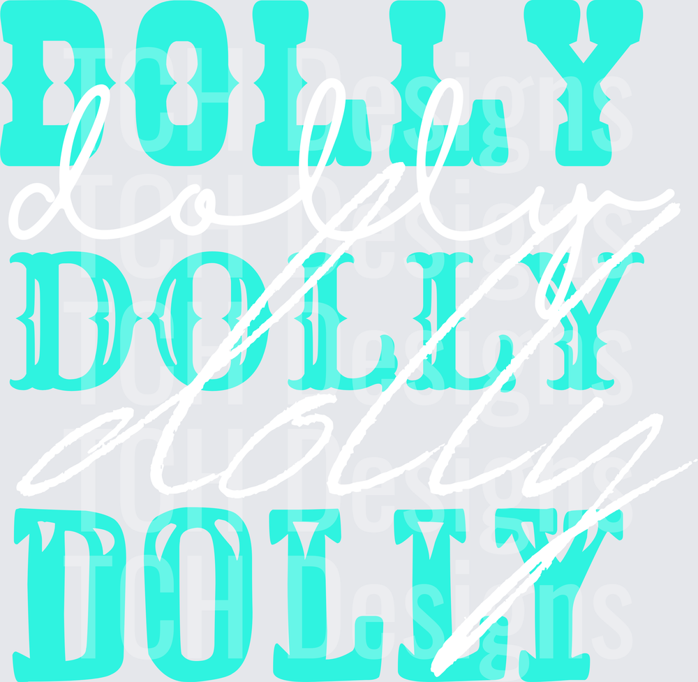 Dolly Triple Font Style Aqua Turquoise Western Text