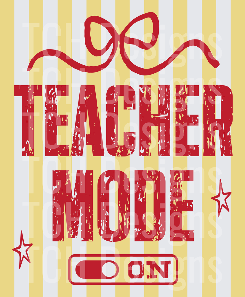 Teacher Mode On Distressed Red Gold Striped Bow Design