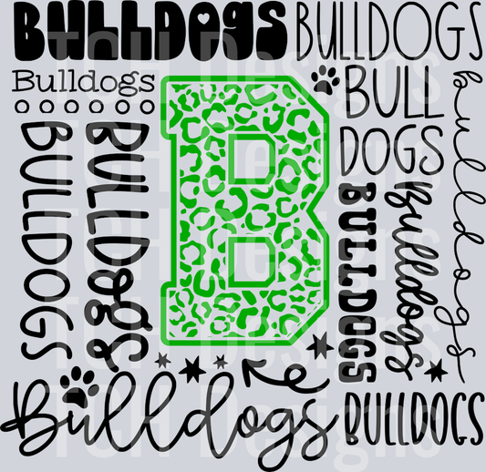 Bulldogs Typography collage - green and black