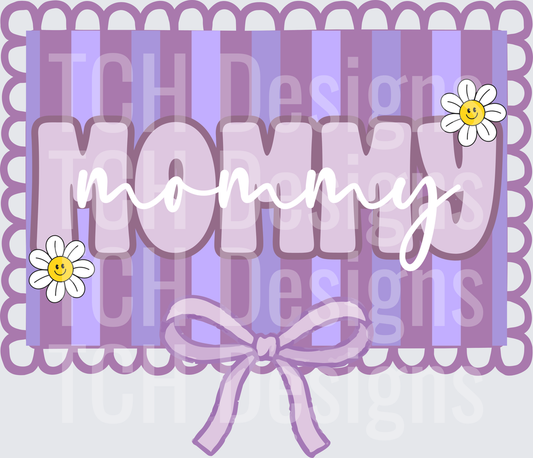 Mommy Purple Striped Frame with Daisy Flowers and Bow