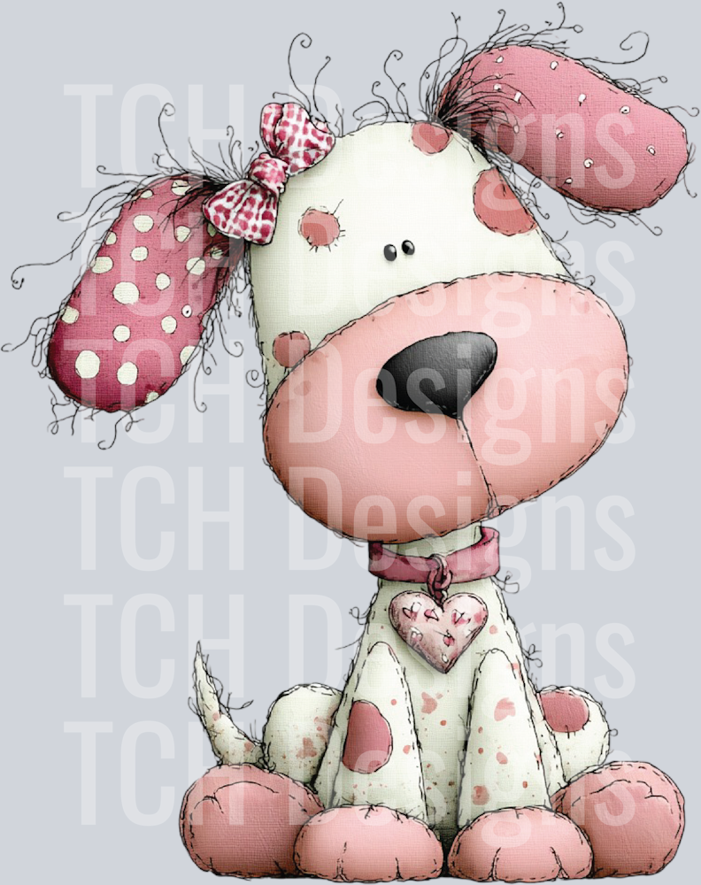 Whimsical Valentine Dog Pink Bow dtf transfer – TCH Designs
