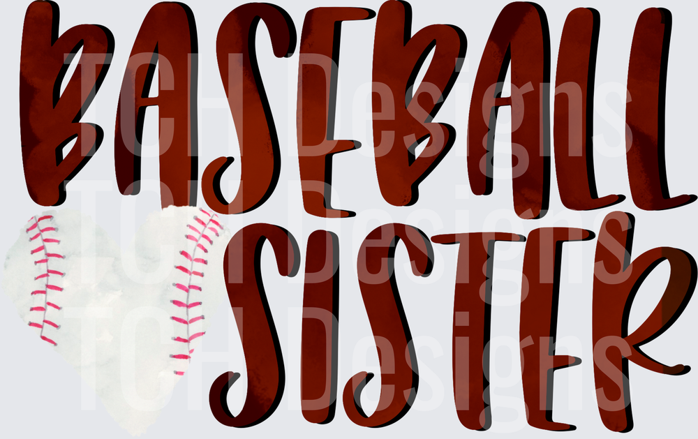Baseball Sister Heart Shaped Baseball Graphic