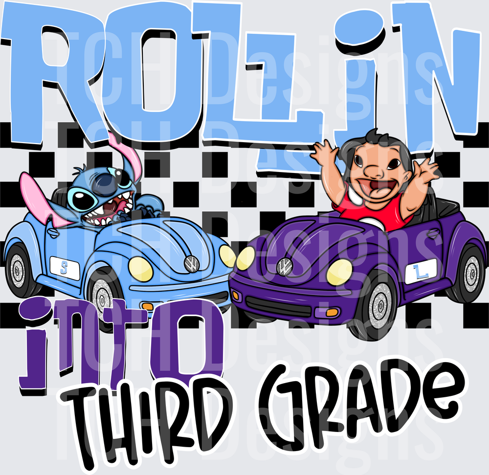 Lilo and Stitch Rollin Into Third Grade VW Bug Cars