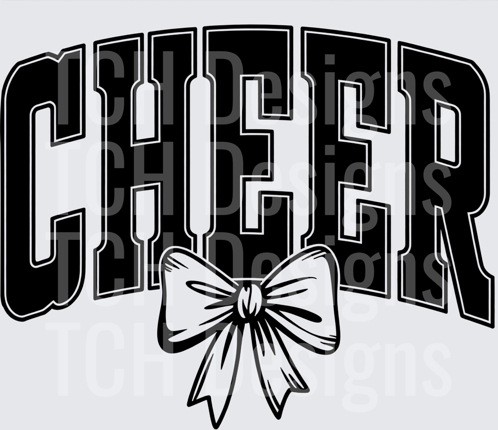Arched CHEER Bold Varsity Letters with Ribbon Bow Black White