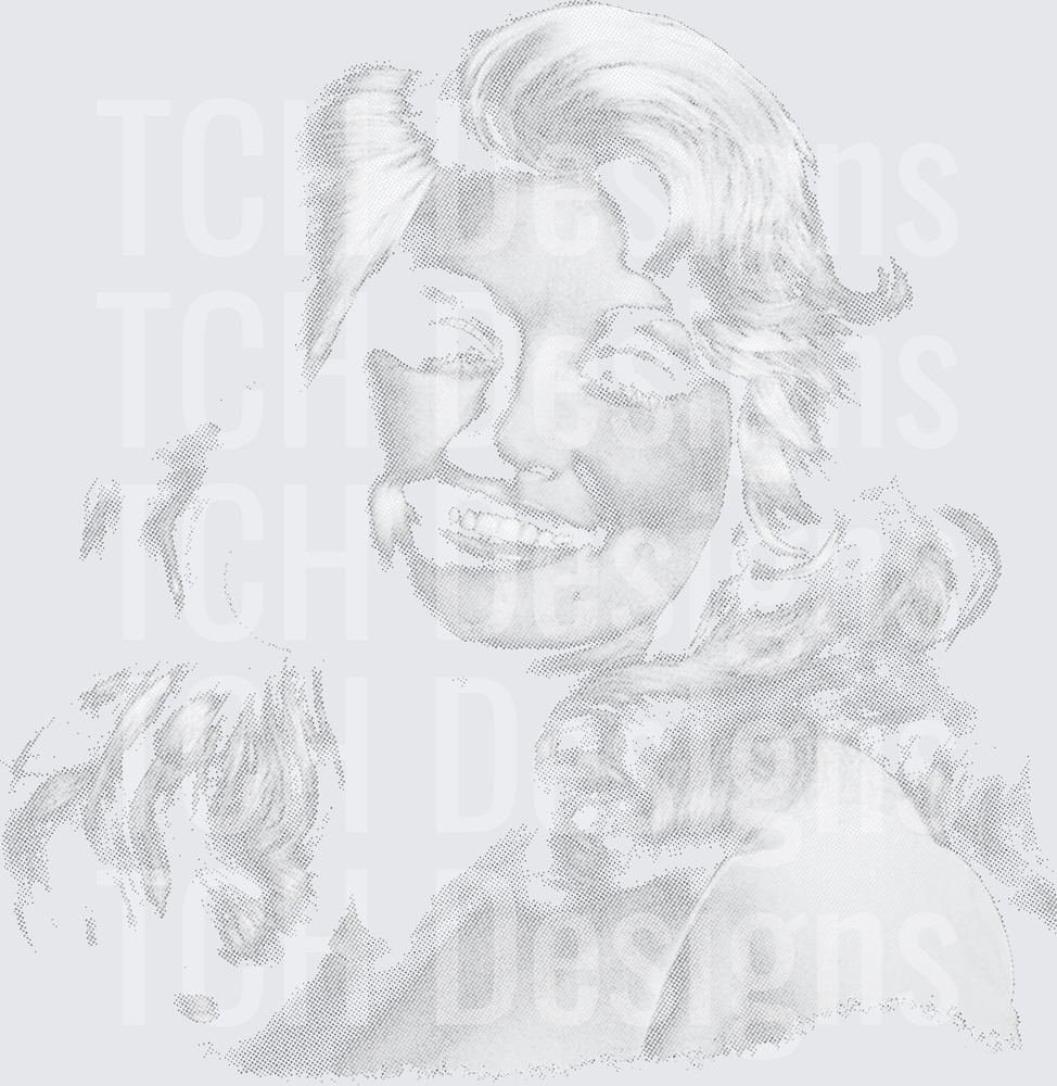 Dolly Parton Smiling Portrait Halftone Grayscale Art
