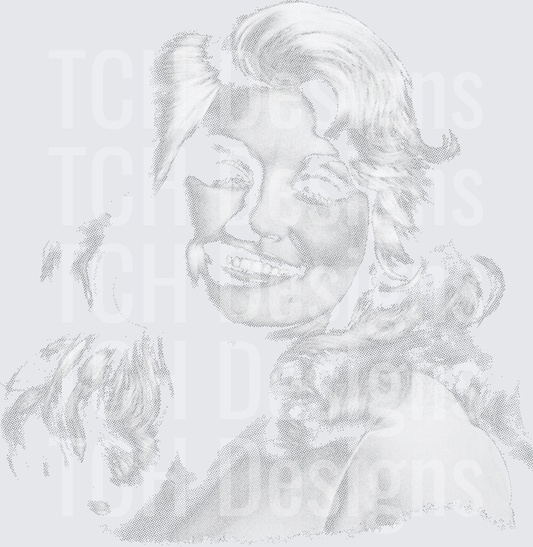 Dolly Parton Smiling Portrait Halftone Grayscale Art
