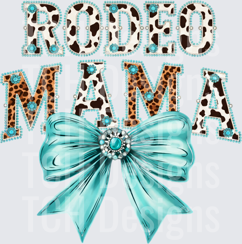 Rodeo Mama with Turquoise Bow Leopard and Cow Print Letters
