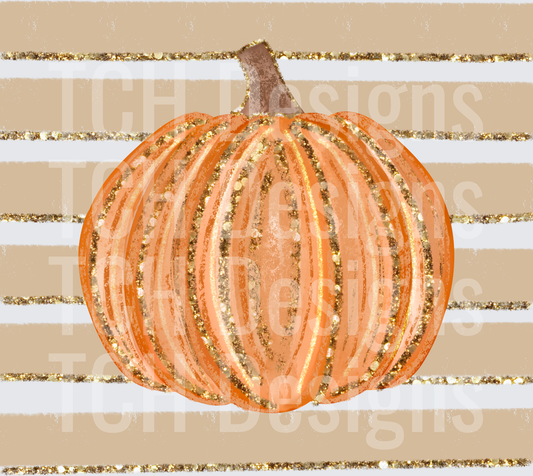 Glitter Gold Striped Orange Pumpkin Fall Autumn