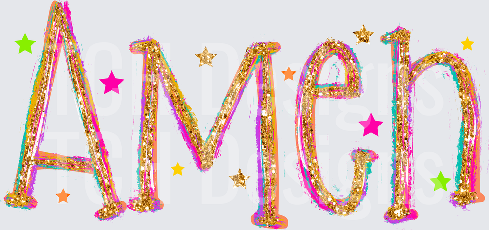AMEN Glitter Text with Colorful Stars