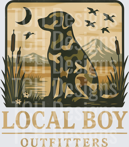 Local Boy Outfitters Camo Labrador Duck Hunting Scene