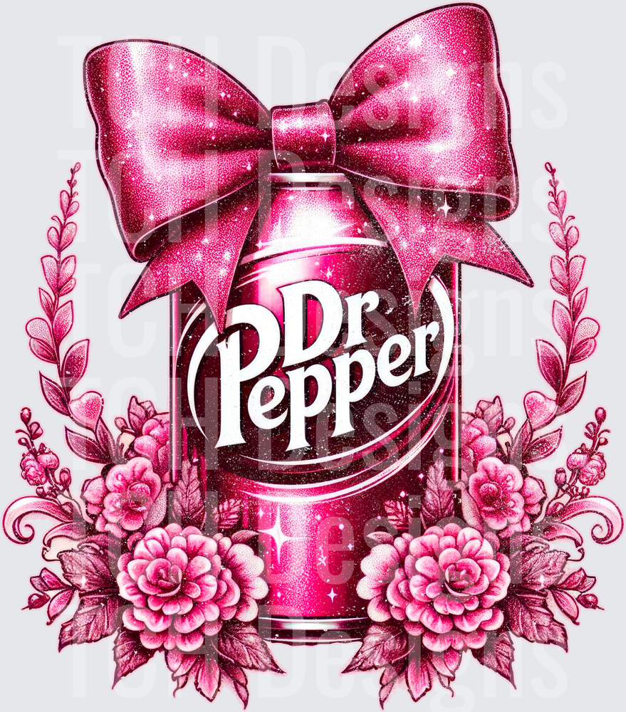 Glitter Pink Dr Pepper Can with Bow and Floral Wreath