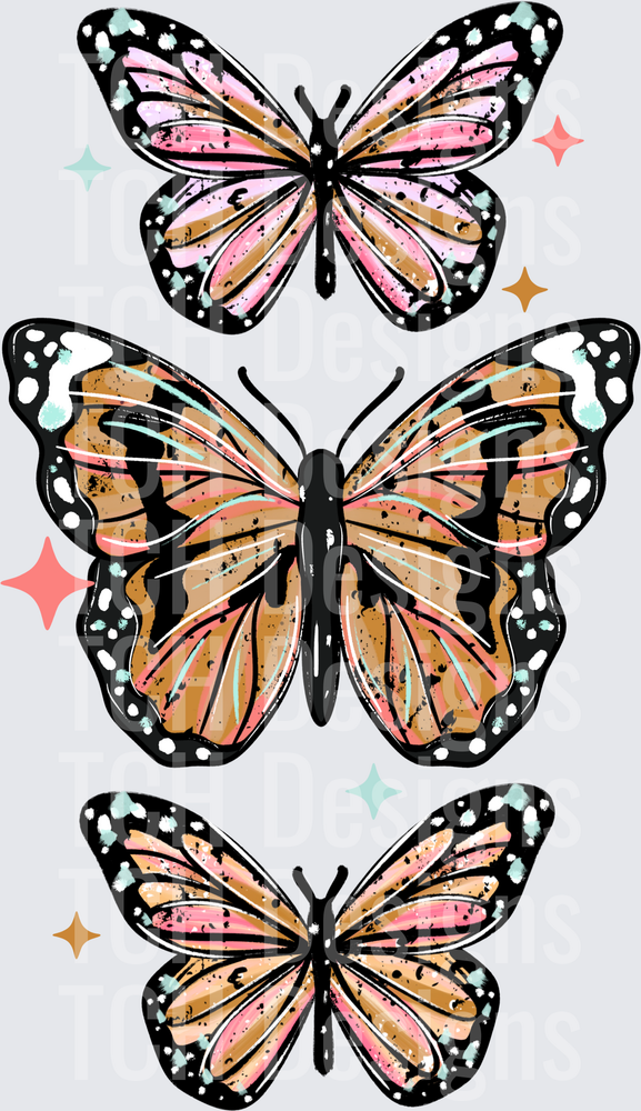 Boho Monarch Butterfly Trio with Colorful Sparkles