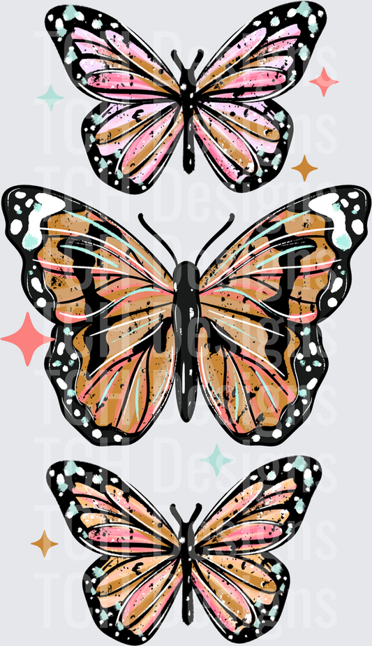 Boho Monarch Butterfly Trio with Colorful Sparkles