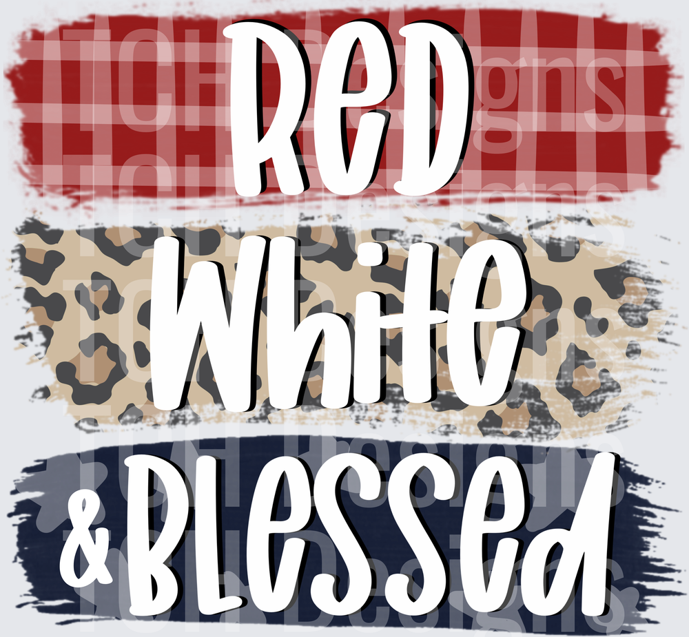 Red White & Blessed Patriotic Plaid Leopard Camo Brush Strokes