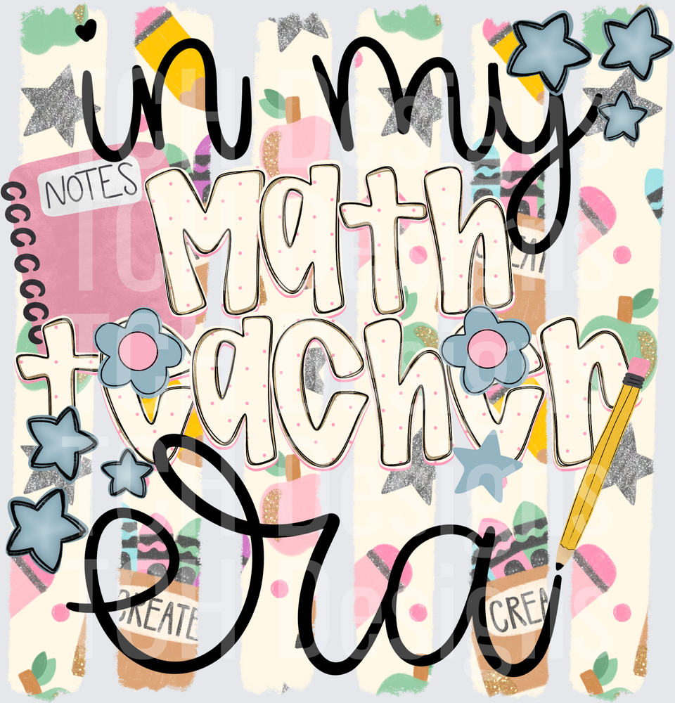 Young Math Teacher Era Design with School Supplies and Stars