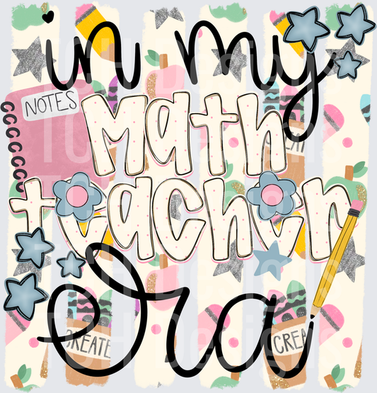 Young Math Teacher Era Design with School Supplies and Stars