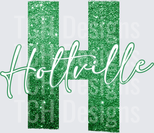 Holtville Green Glitter H Letter Script Design