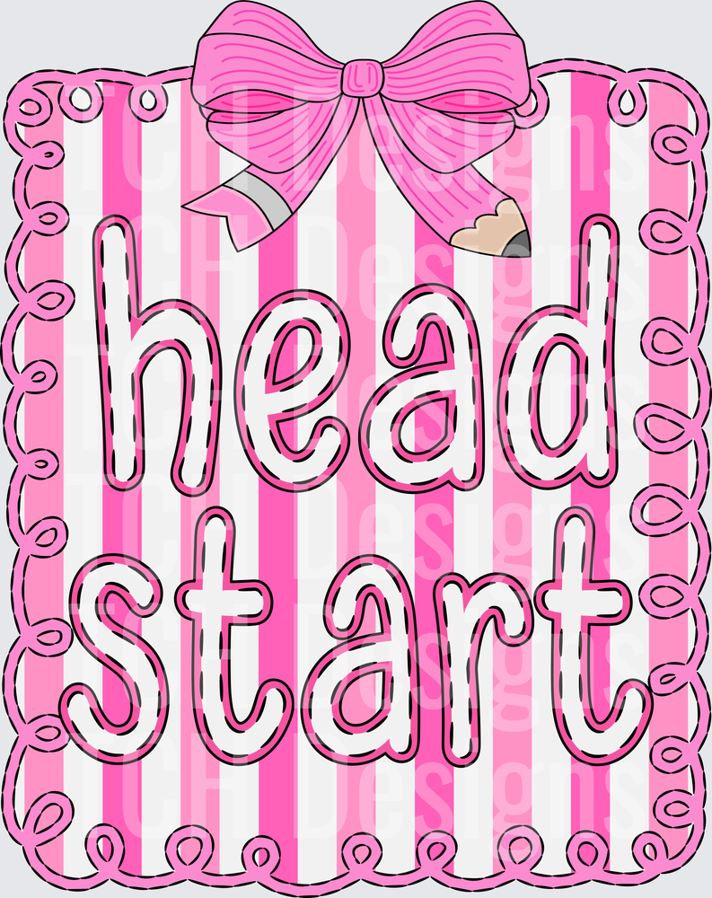 Head Start Pink Striped Bow Pencil Doodle Frame Design