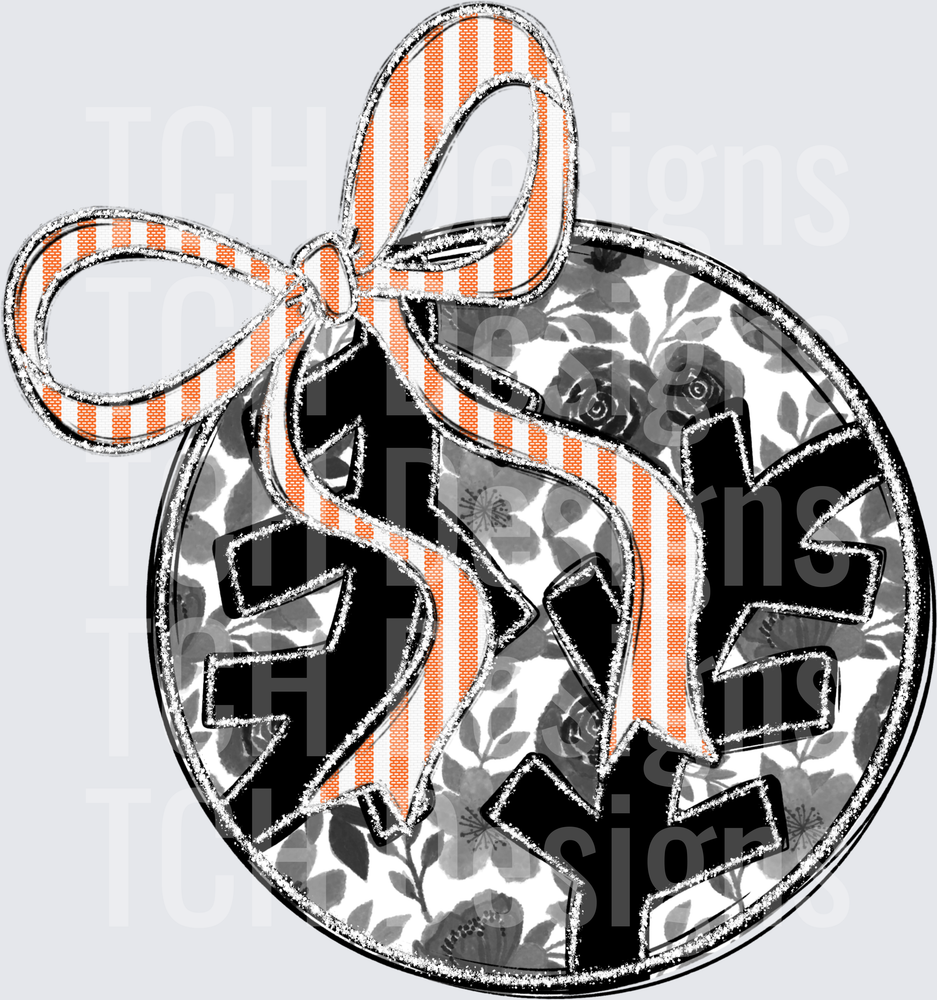 Snowflake Christmas Ornament Orange Stripe Bow Floral Ball