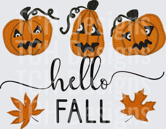 hello fall goofy pumpkins faux emb hwds