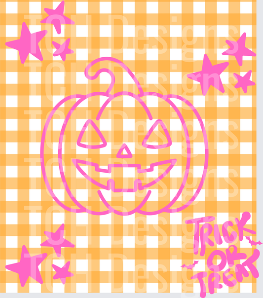 Pink Jack-O-Lantern Trick or Treat Gingham Halloween Stars