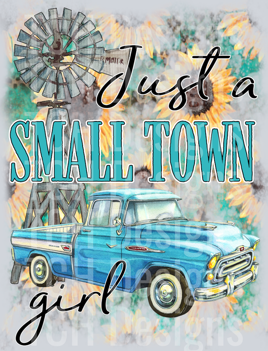small town girl blue truck-windmill