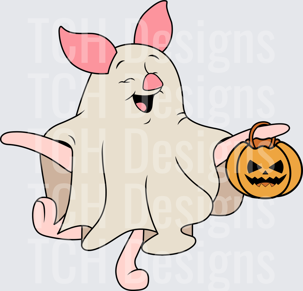 Piglet Halloween Ghost Costume with Jack-o-Lantern Basket