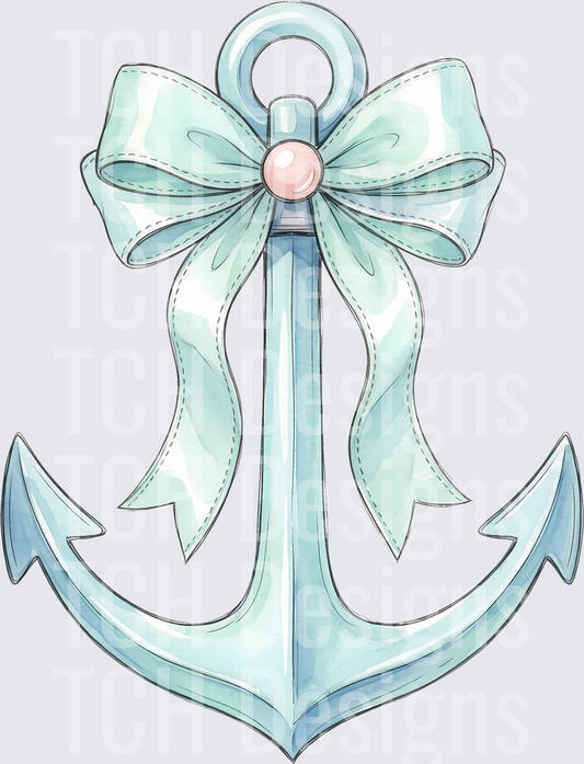 Nautical Anchor with Mint Green Bow and Pink Center