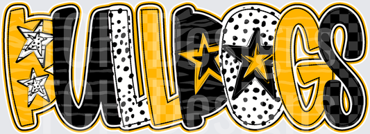 Bulldogs Black Gold Bold Lettered Stars Team Spirit