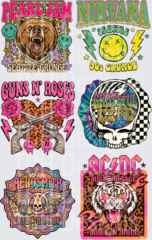 Classic Rock Band Parody Collection with Grunge Animals and Skulls