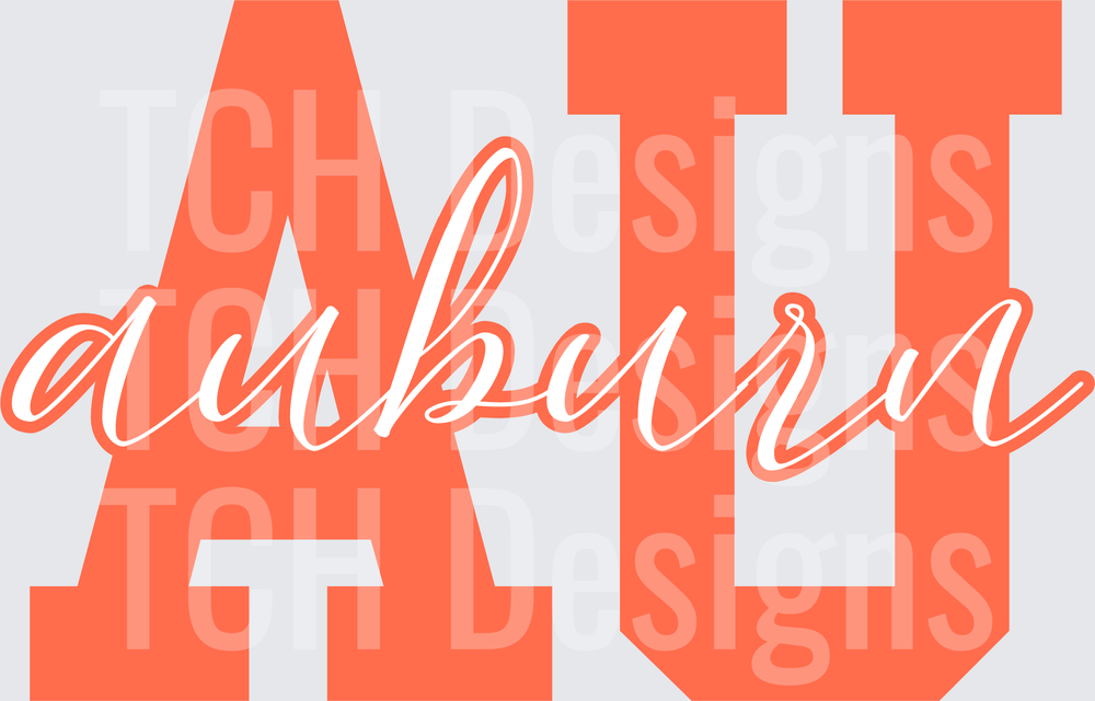 Auburn AU Bold Block Letters Script Overlay Orange Design