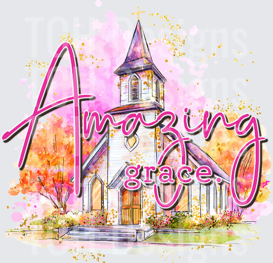 Amazing Grace Watercolor Church with Gold Splatter