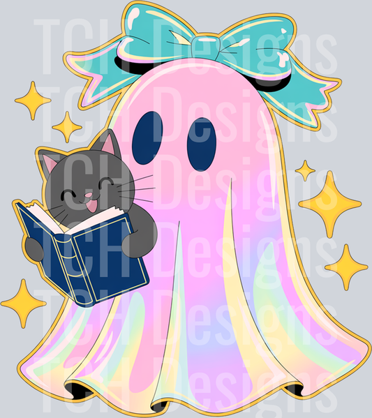 Halloween-Iridescent-Ghost-Book-Cat-125686079_Halloween Iridescent Ghost Book Cat Sublimation Clipart - Copy