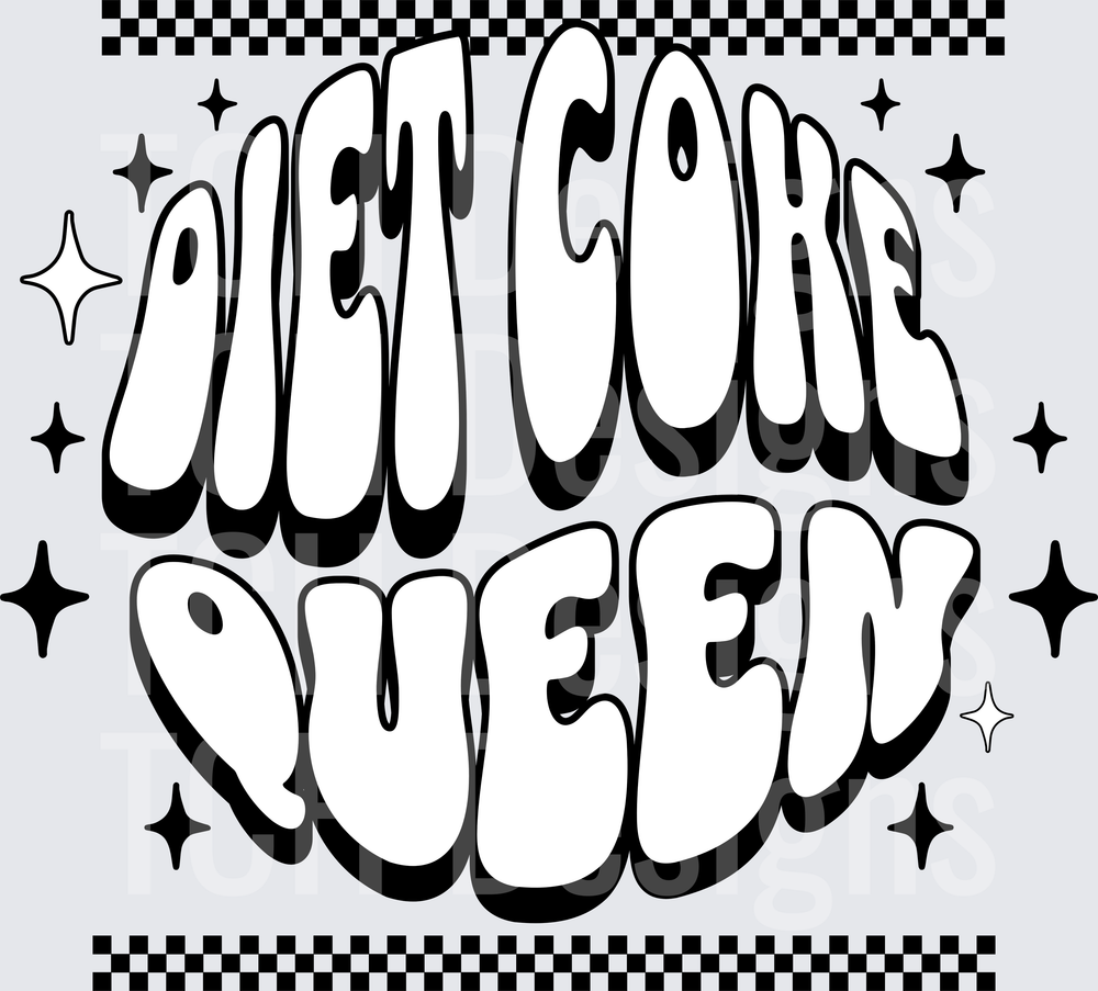 Diet Coke Queen Retro Bubble Letter Checkered Design