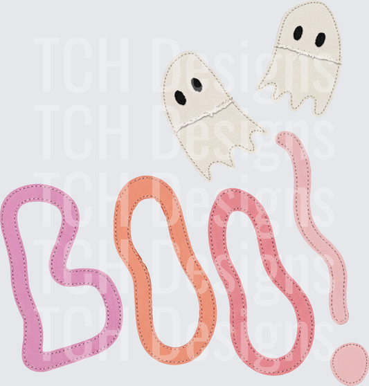 Cute Appliqué Stitch Ghost Duo BOO! Halloween Pastel Letters