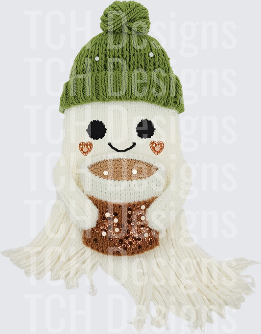 GHOST COFFEE GREEN HAT FAUX YARN