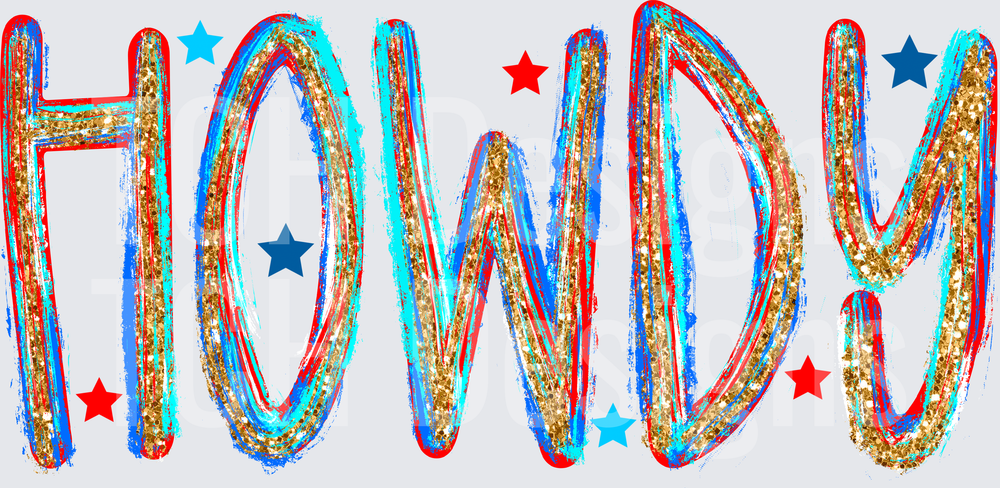 Howdy Patriotic Lettering with Red White Blue Stars