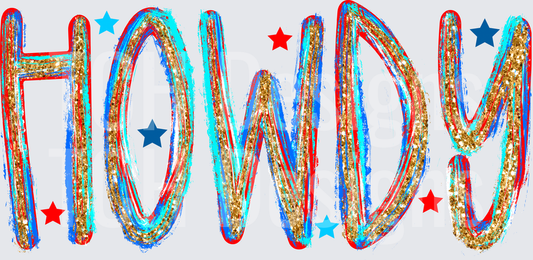 Howdy Patriotic Lettering with Red White Blue Stars
