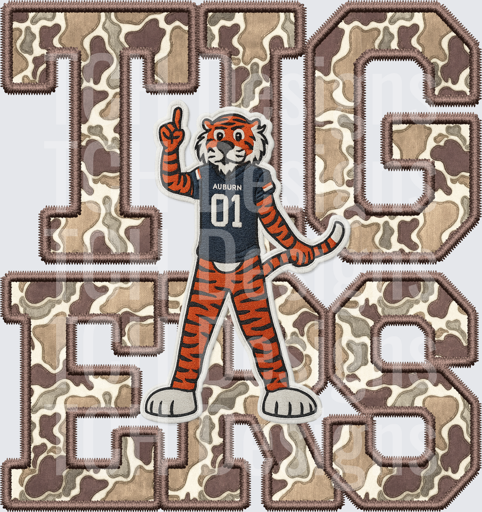 Auburn Tigers Aubie Mascot Camo Applique Letters Design