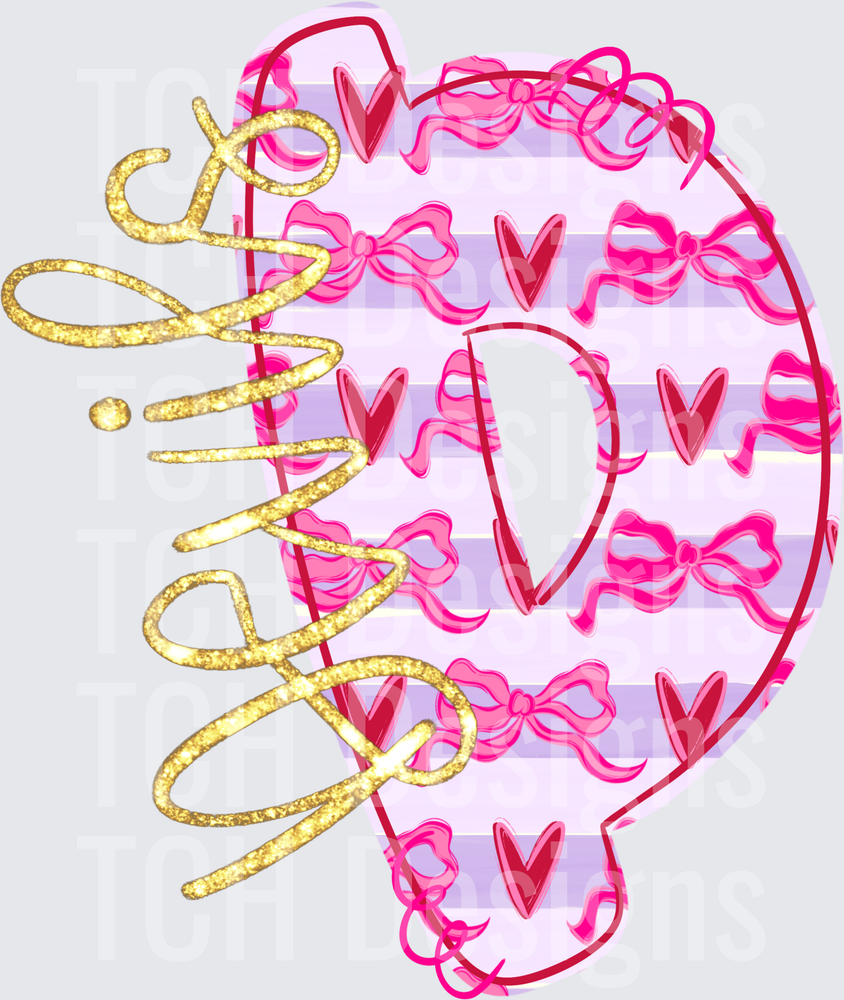 Glitter Gold Script Letter P Purple Stripe Pink Bows Hearts