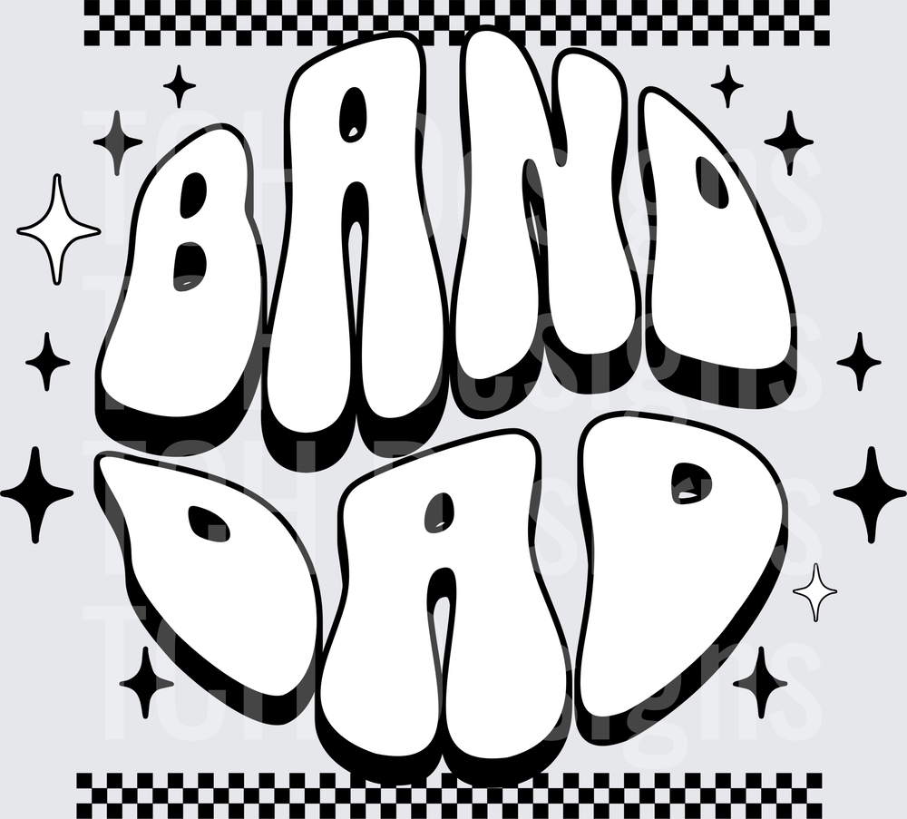 Band Dad Retro Bubble Letter Groovy Checkered Design