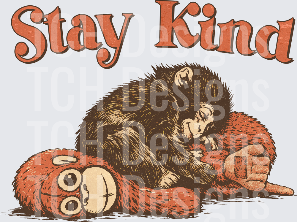 Stay Kind Baby Chimp Sleeping on Stuffed Animal Toy