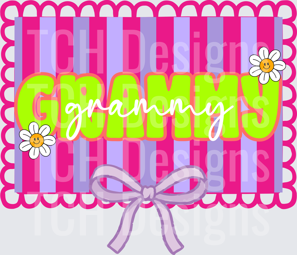 Grammy with Daisy Flowers Pink Striped Scalloped Frame